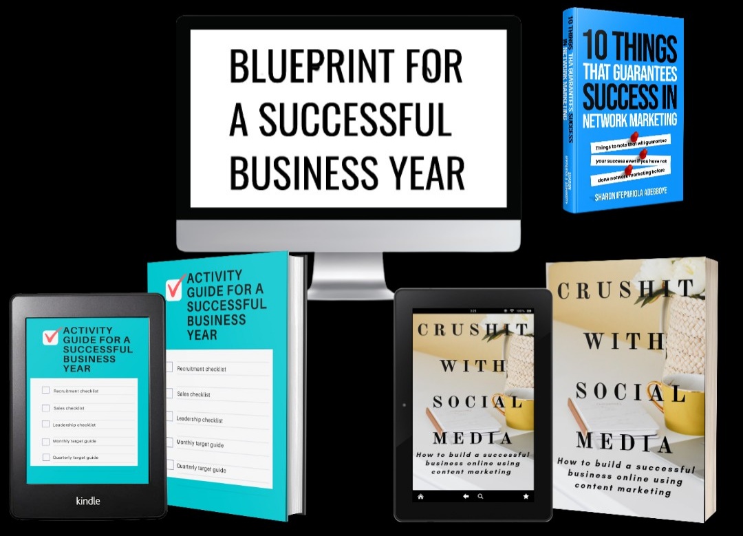FULL BUNDLE COURSE: CRUSHIT WITH SOCIAL MEDIA, ACTIVITY GUIDE FOR A SUCCESSFUL BUSINESS YEAR, BLUEPRINT FOR A SUCCESSFUL BUSINESS YEAR, 10 THINGS THAT GUARANTEES SUCCESS IN NETWORK MARKETING