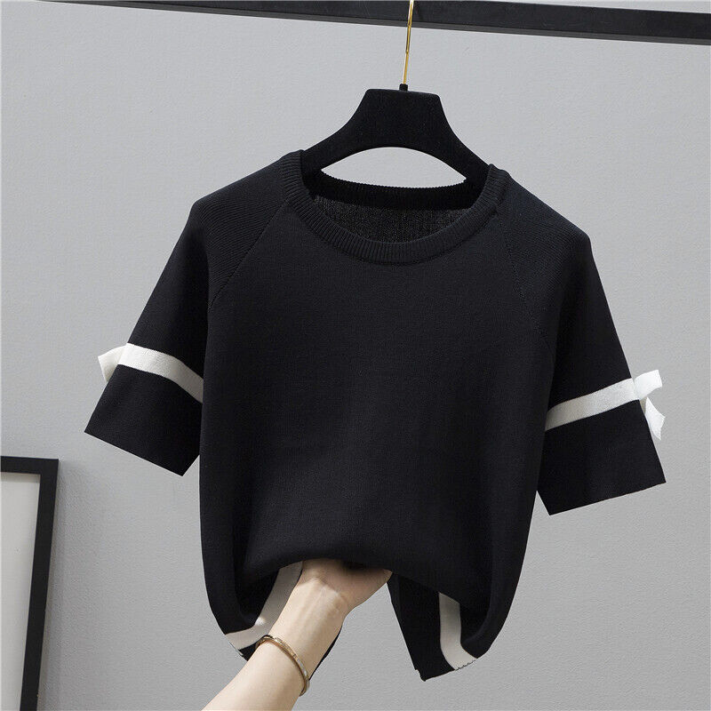 Strappy Lace Trim Knitted Skinny-Fit T-Shirts main image 1