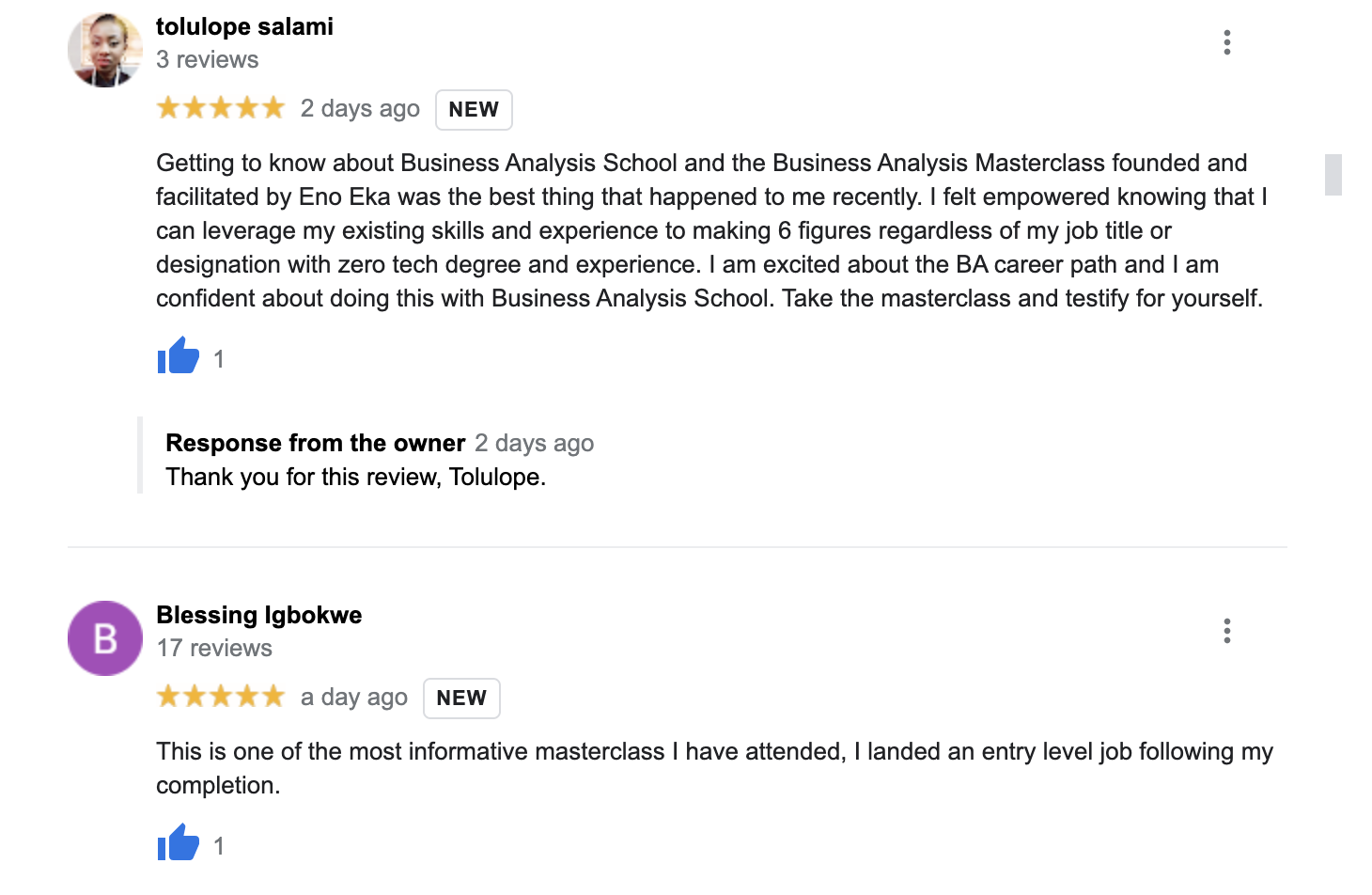 Customer review 1