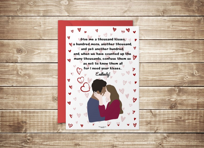 A Thousand Kisses - Printables Love Card, Love Postcard, Sensual Love Postcard, Erotic Love Postcard, Relationship cards, Anniversary Love cards, Frienship Cards, Love Notes.