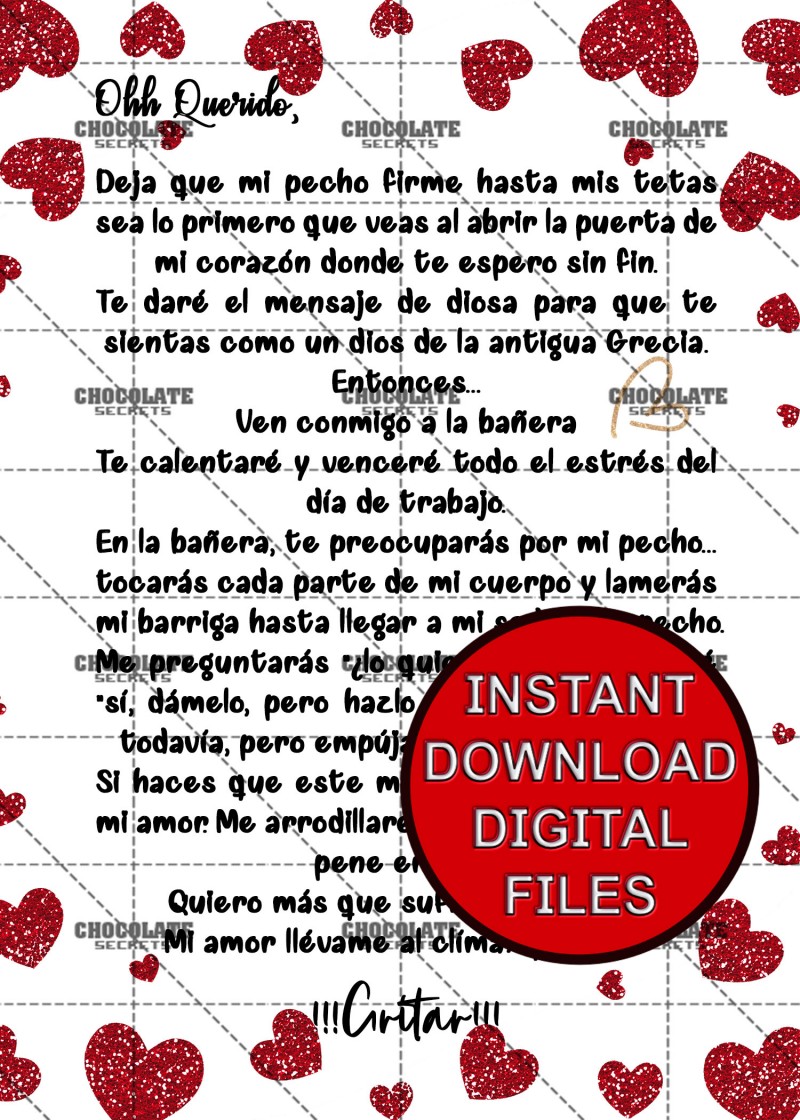 Ohh Darling (English/Spanish) - Printable Romantic, Erotic, Sensual letters, Intimate Relationship letters, Sexual letter, Sex Letters