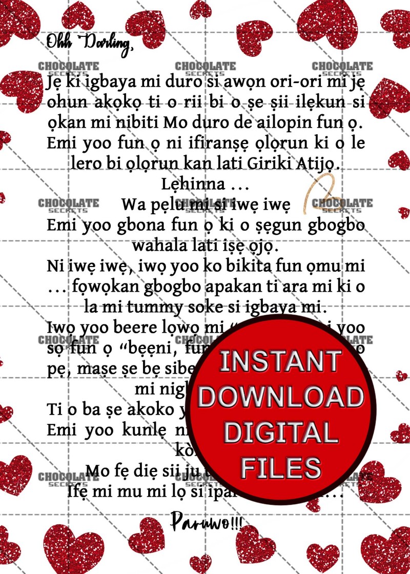 Ohh Darling (English/Yoruba) - Printable Romantic, Erotic, Sensual Love letters, Intimate Relationship letters, Kama Sultras Letters, Sexual Feelings letter, Love notes, Sex Letters