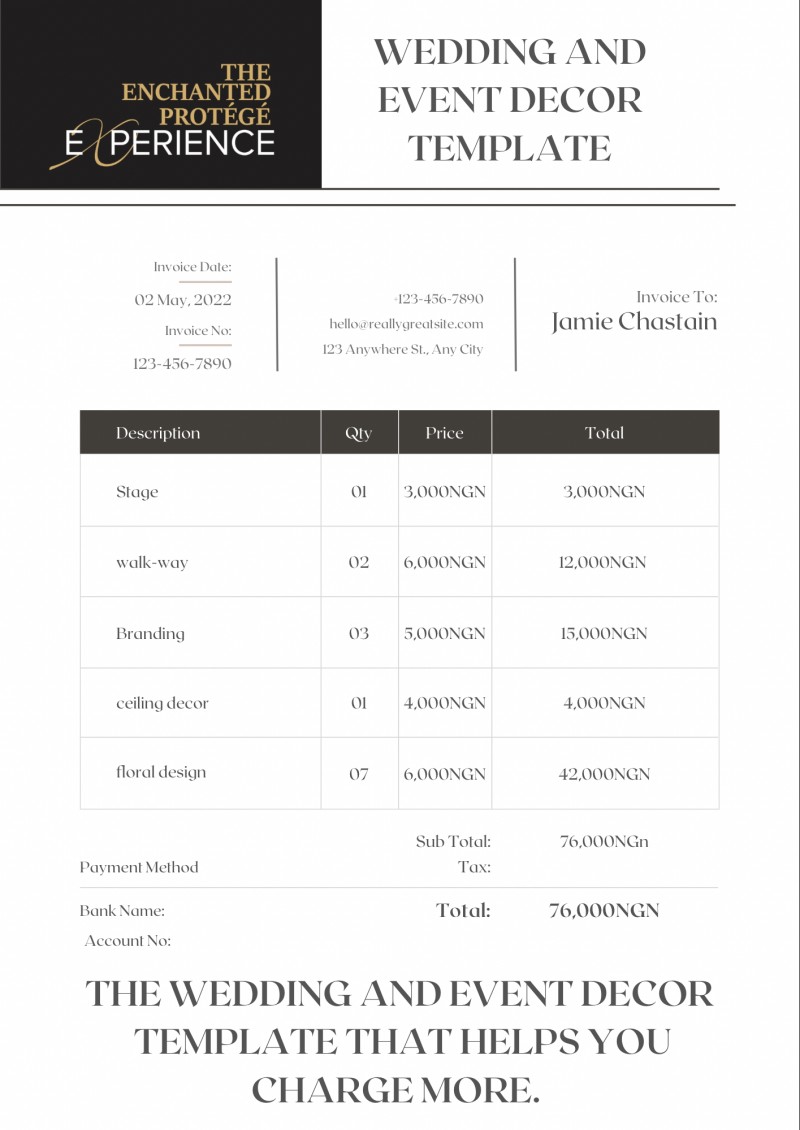 Buy Get My Wedding & Events Decor Price Template that helps you charge