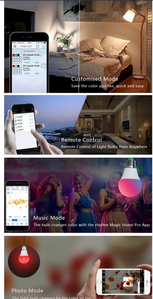 Smart Light Bulbs, Music Sync RGB Color Changing Light Bulb, 600 Lumens, 2700K-6500K,Multicolor Decorative No Hub Required LED Bulb
