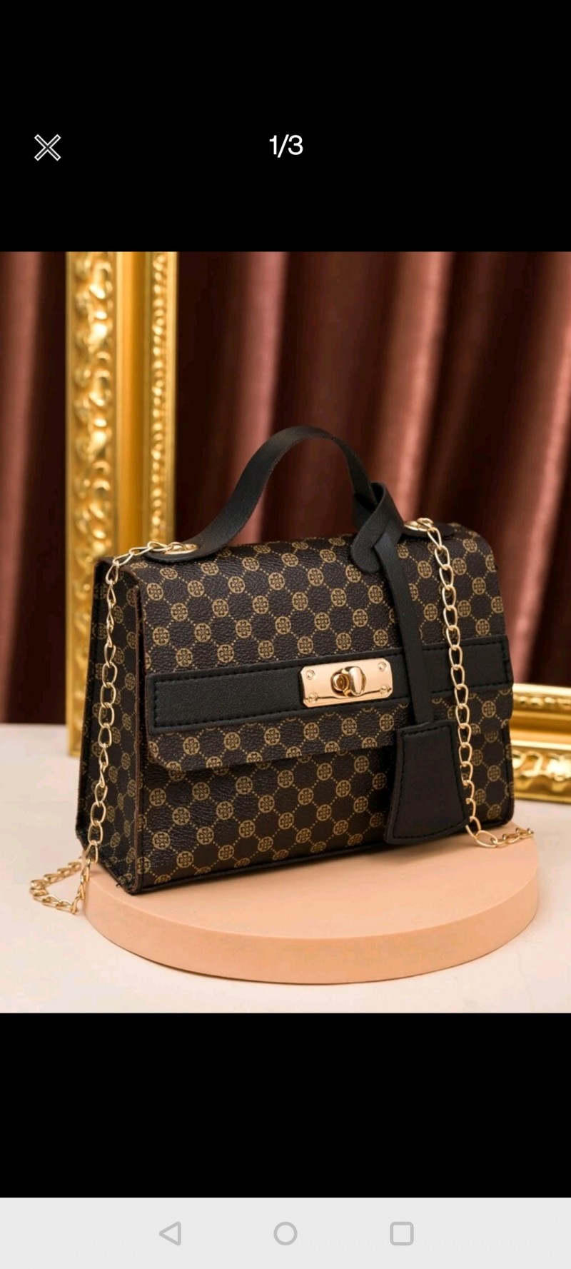 Graphic Print Twist Lock Chain Satchel Bag