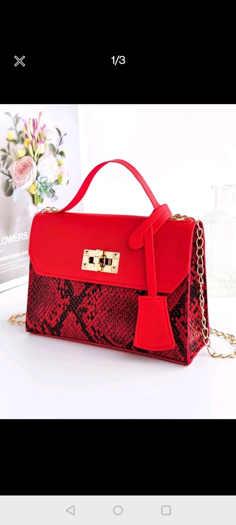 Snakeskin Print Flap Chain Bag