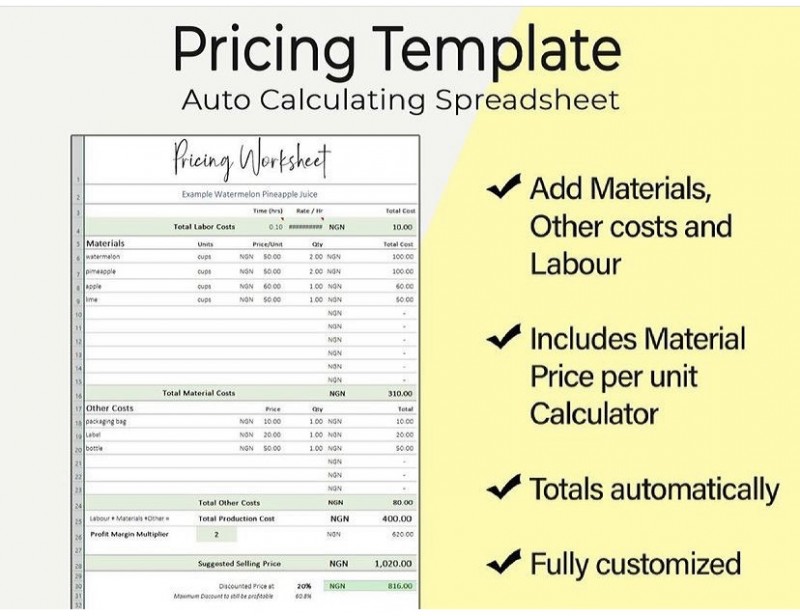 AUTOMATIC COSTING AND PRICING CALCULATOR