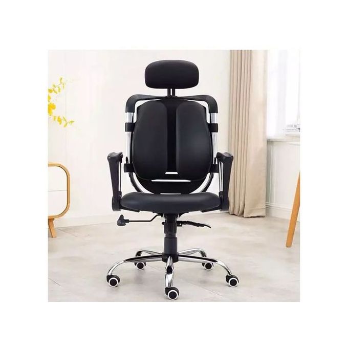 Kidney Leather Chair With Headrest - Black