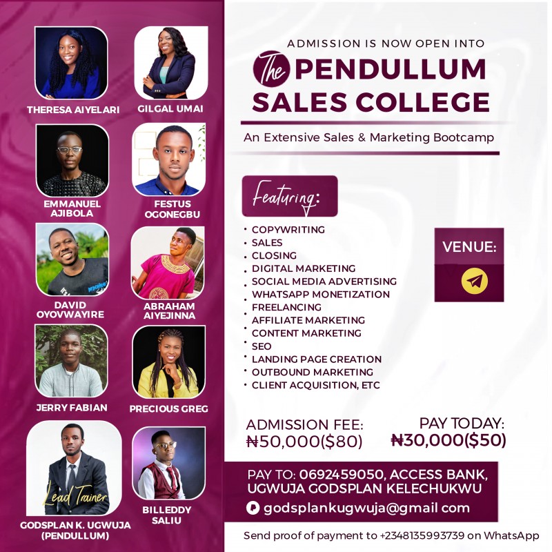Buy The PENDULLUM SALES COLLEGE by Godsplan K. Ugwuja on Selar