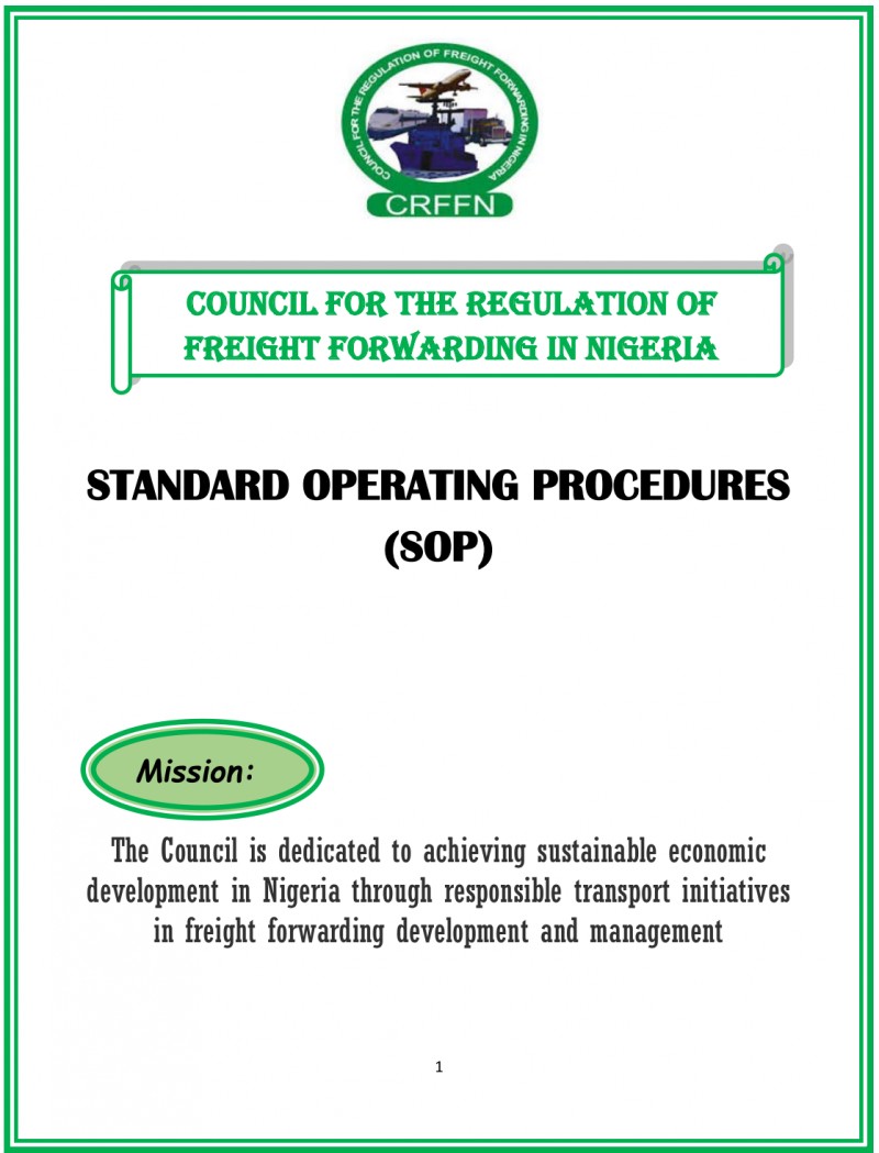 COUNCIL FOR THE REGULATION OF FREIGHT FORWARDING IN NIGERIA [STANDARD OPERATING PROCEDURE]