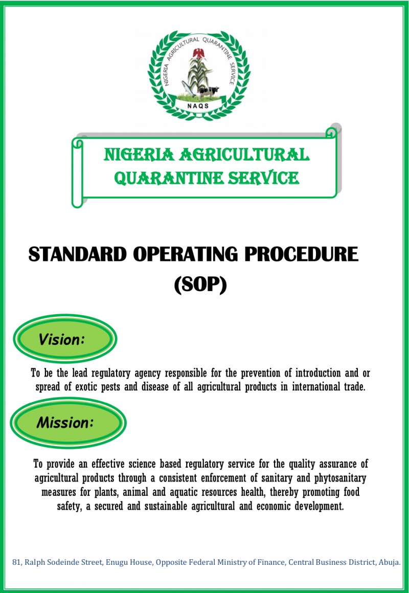 NIGERIA AGRICULTURAL QUARANTINE SERVICE [STANDARD OPERATING PROCEDURE]