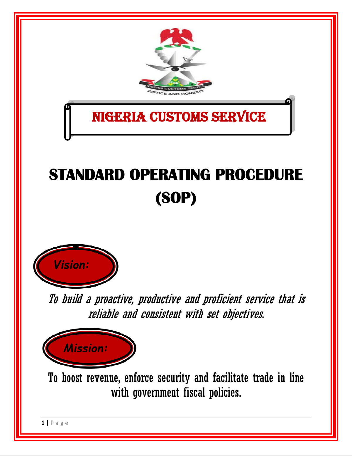 NIGERIA CUSTOMS SERVICE [STANDARD OPERATING PROCEDURE]