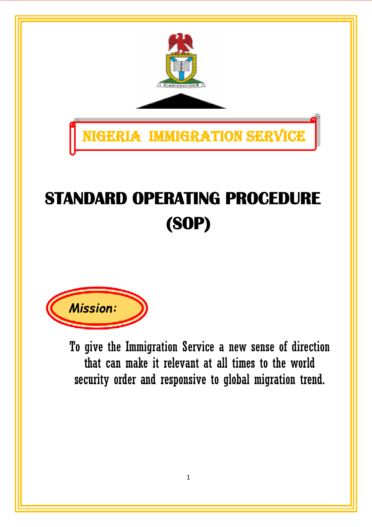 NIGERIA IMMIGRATION SERVICE [STANDARD OPERATING PROCEDURE]