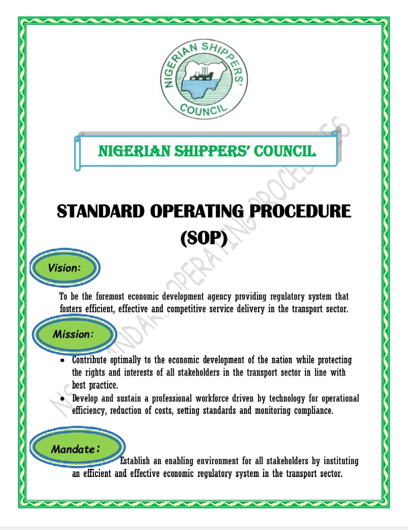 NIGERIAN SHIPPERS' COUNCIL [STANDARD OPERATING PROCEDURE]