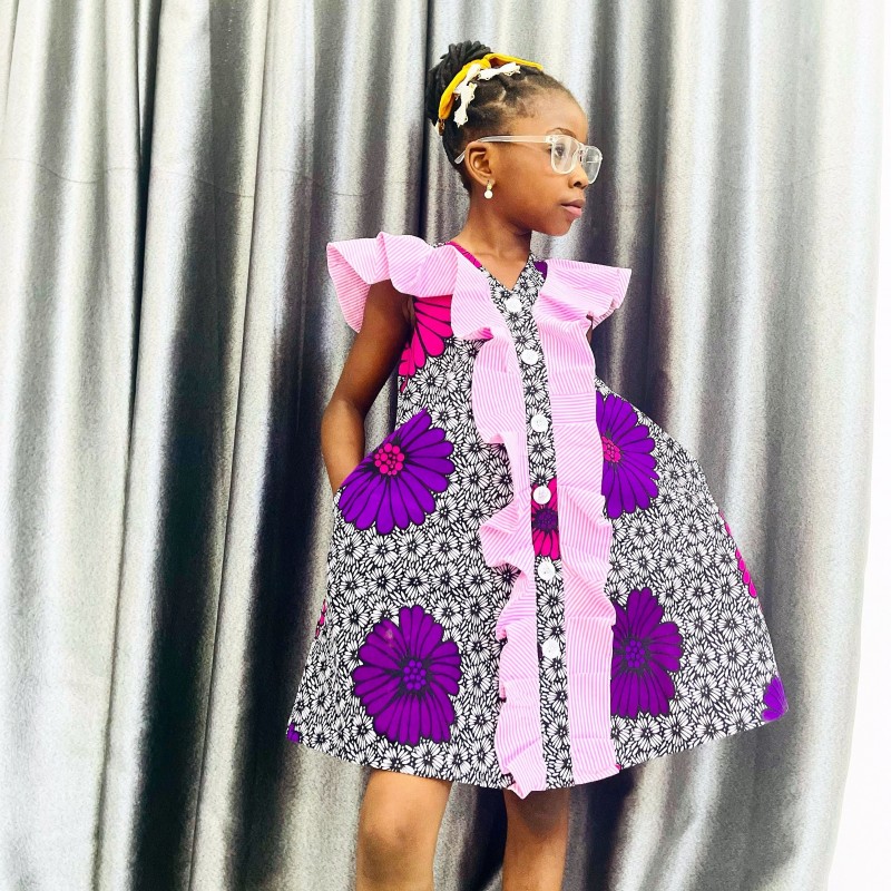 Adiel Pink Stripes Ankara Frill Dress