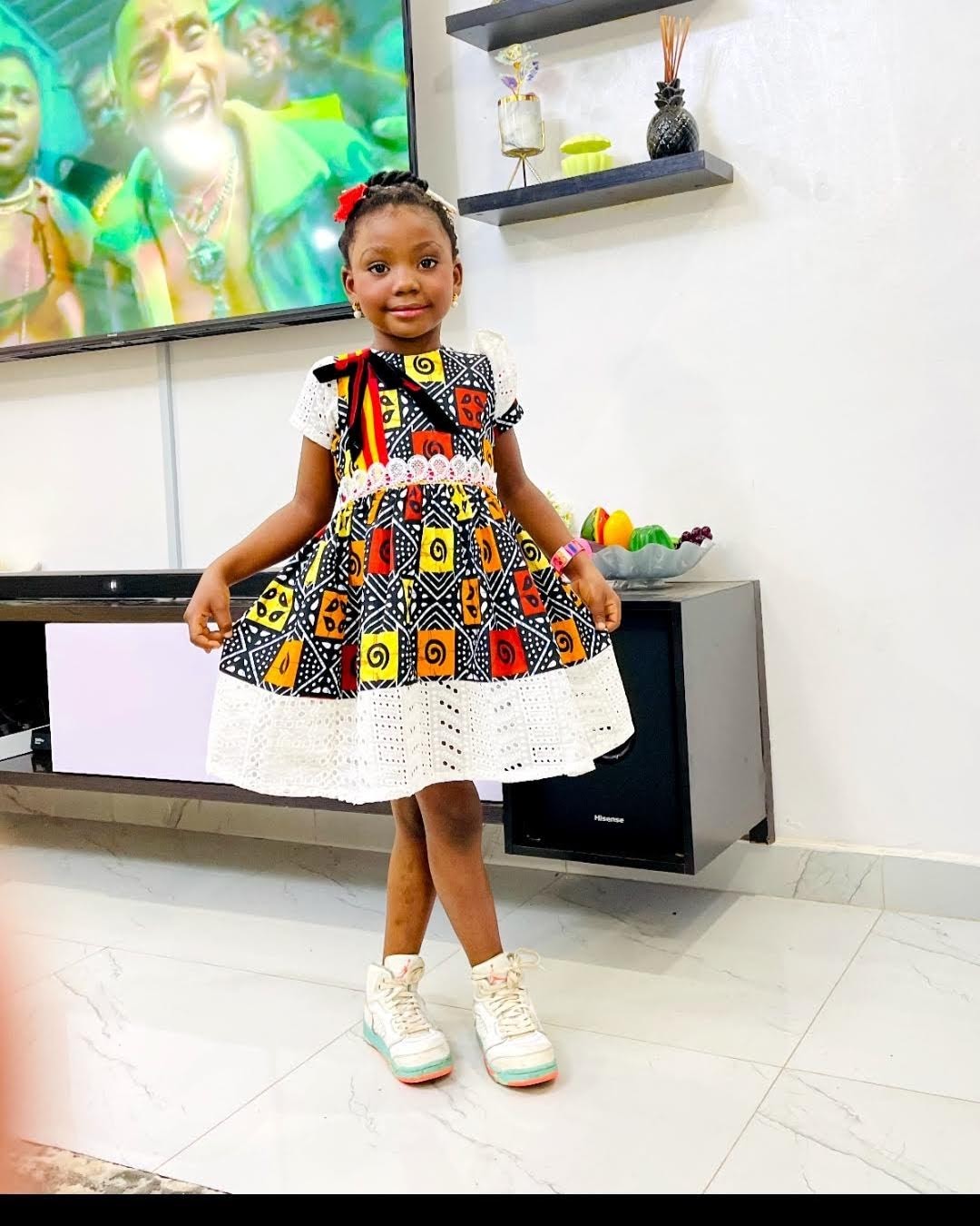 Baby Girl Ankara Lace Gathered Summer Dress 2022