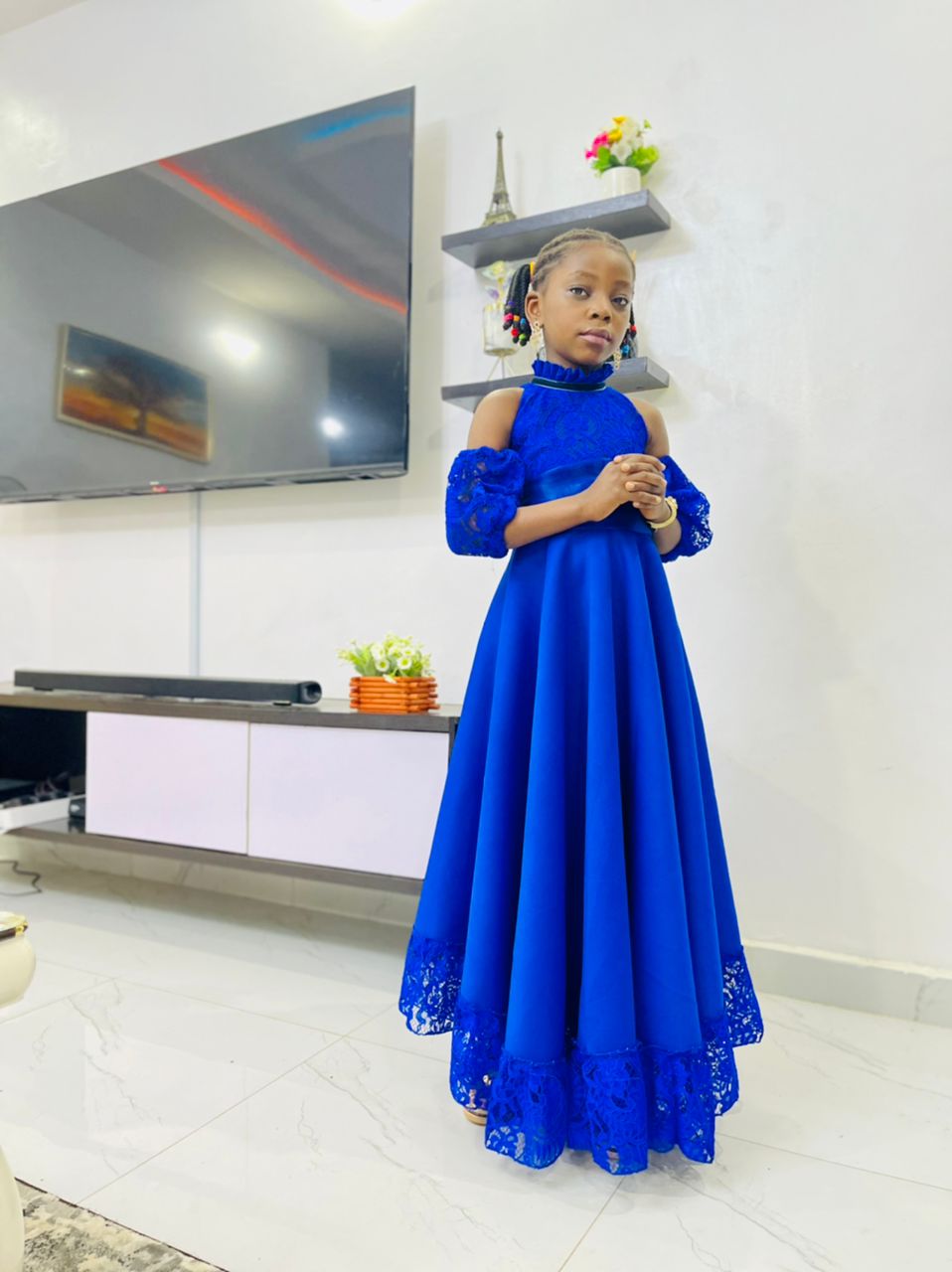 Latest Graduation Maxi Blue Dress Party Children Summer