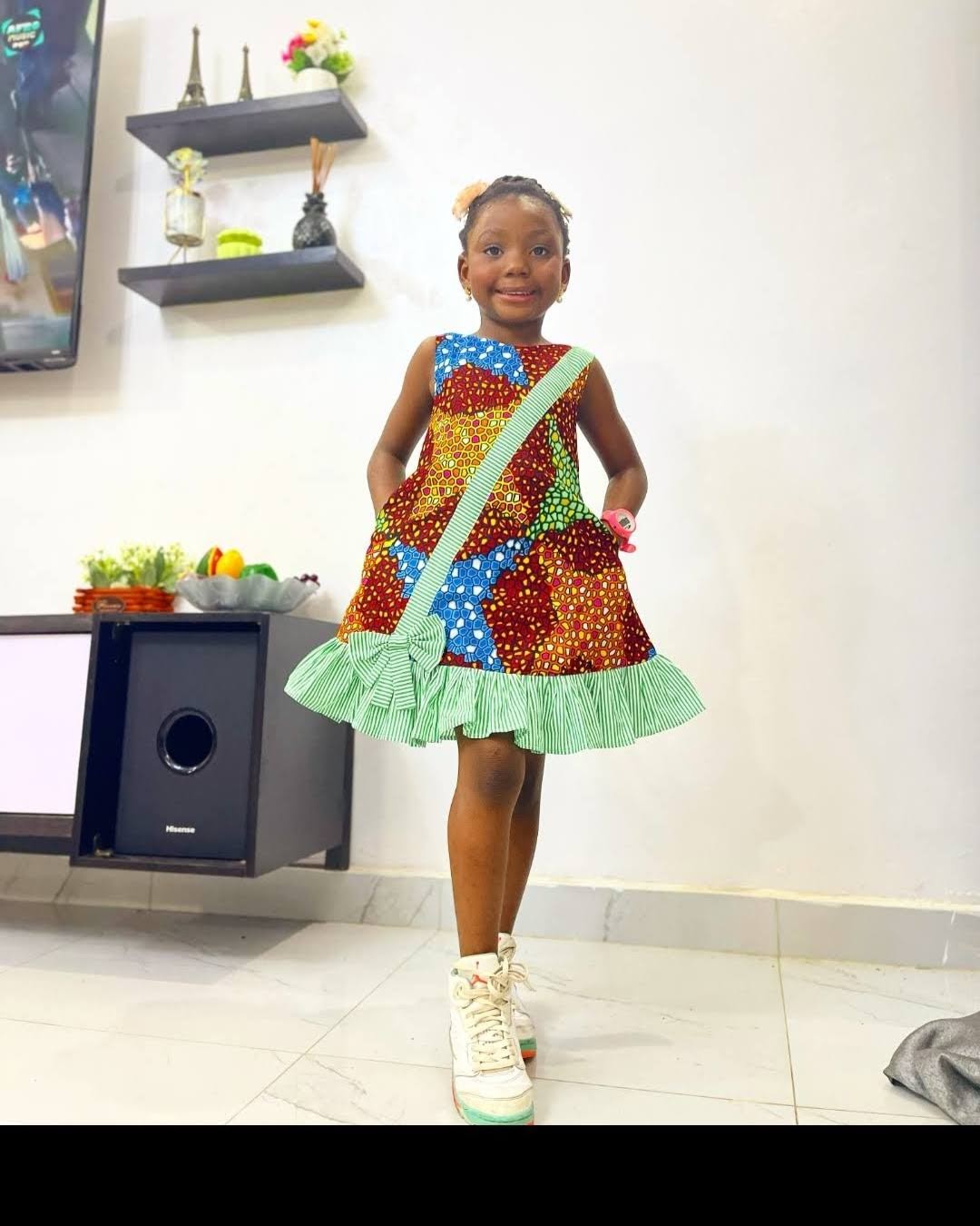 Children summer 2022 Ankara and stripe mix Dress