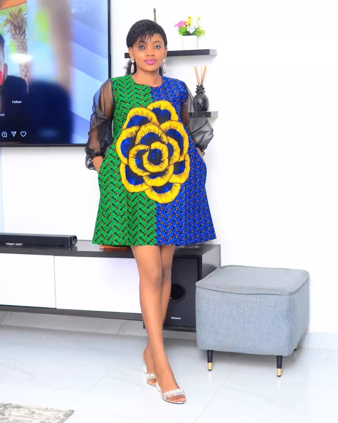 Green and Blue Big Rose Dress