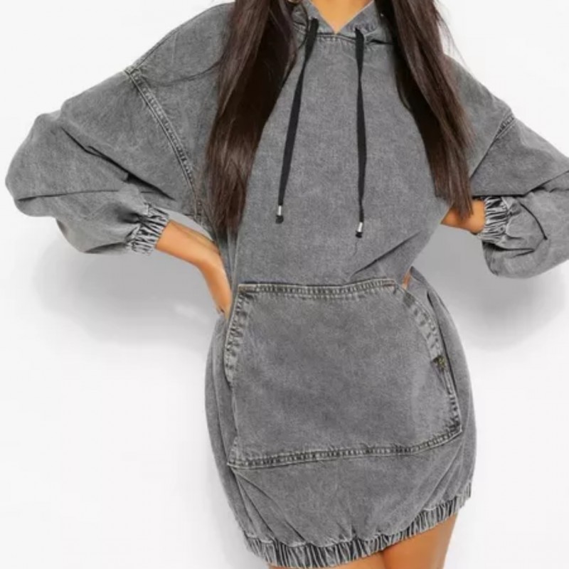 Buy HOODED DENIM PULLOVER DRESS (Size 16) by Style Imperial.ng on Selar.co
