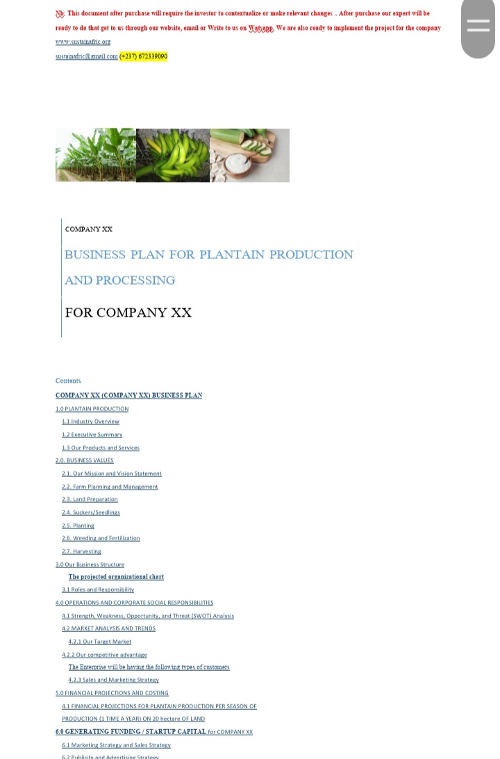 Business Plan on Plantain Production