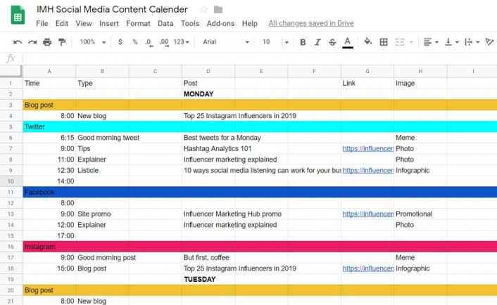 Social Media Content Calendar