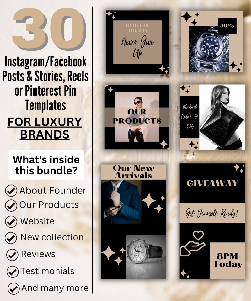 30 Luxury Brand Instagram Canva Templates For Fashion Stores, Luxury Brands And Expensive Ecommerce Stores.