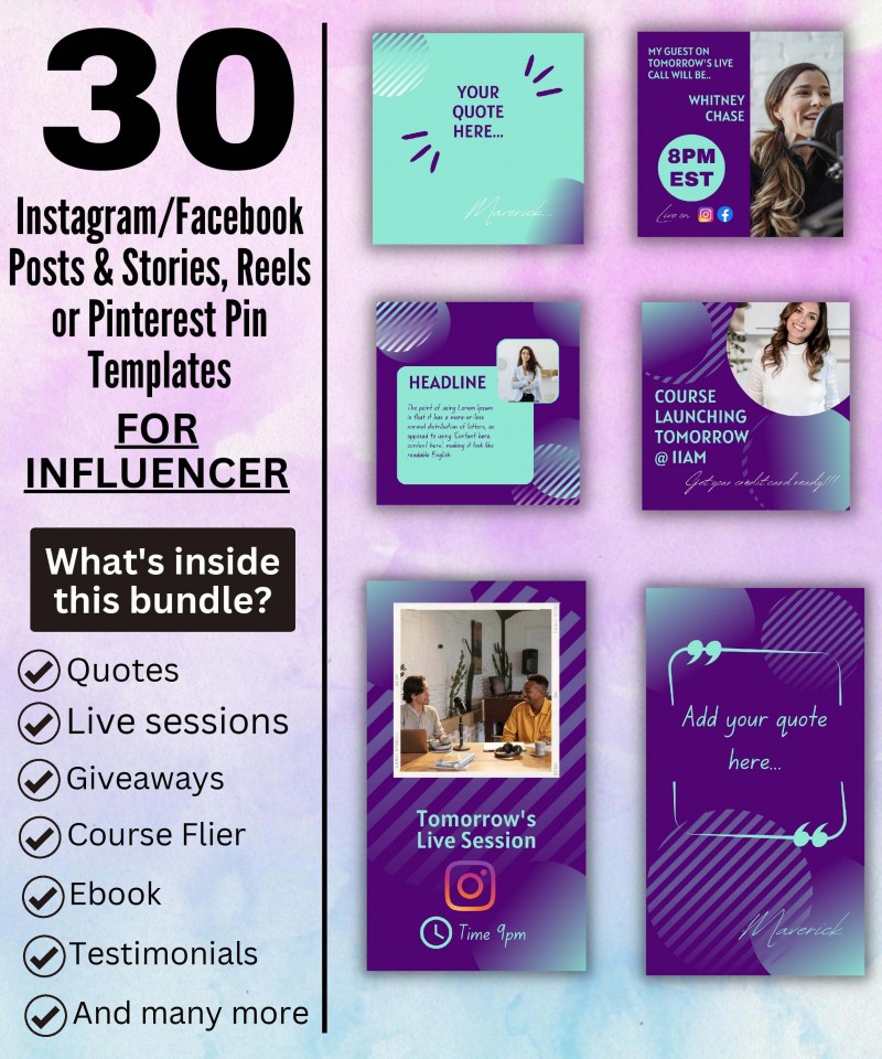 30 Personal Brand & Influencer Instagram Canva Templates Inside A Bundle.