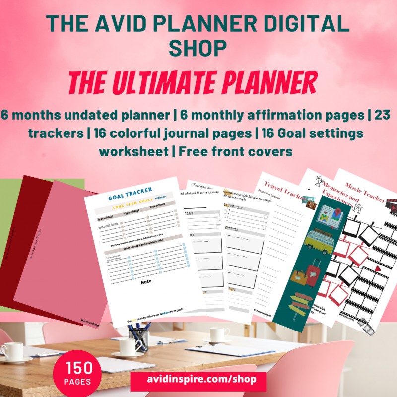 Printable Planner | Undated planner | Monthly affirmation pages | Trackers | Colorful journal pages | Goal settings worksheet | Front covers