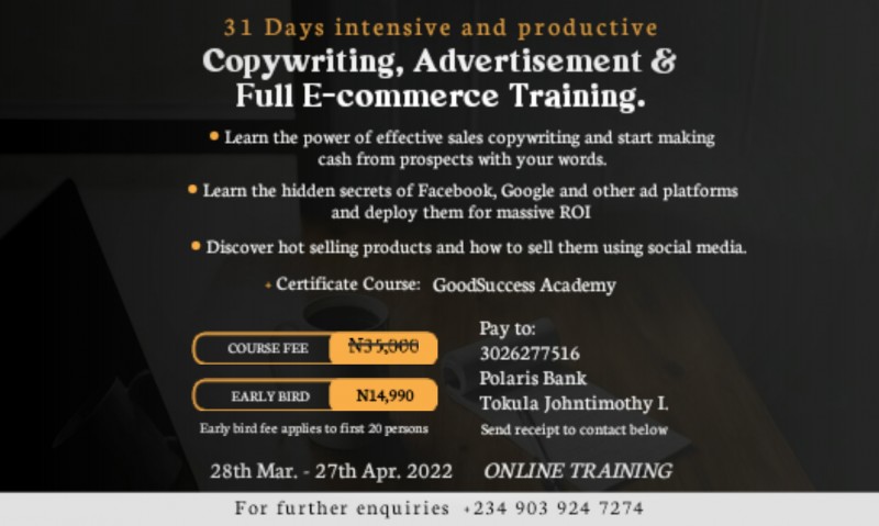 31 Days Intensive and Productive Copywriting, Advertising and Full E-commerce Training