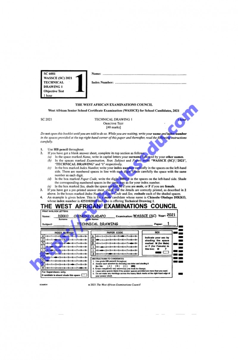 WASSCE/WAEC Technical Drawing Past Question Booklet