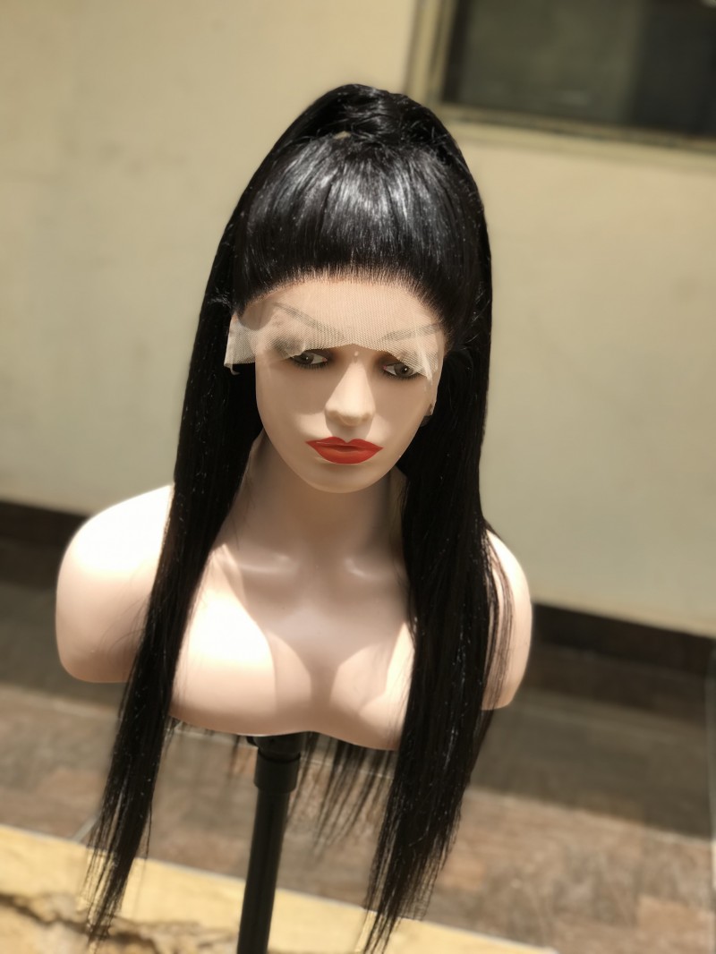 T-frontal human hair blend wig