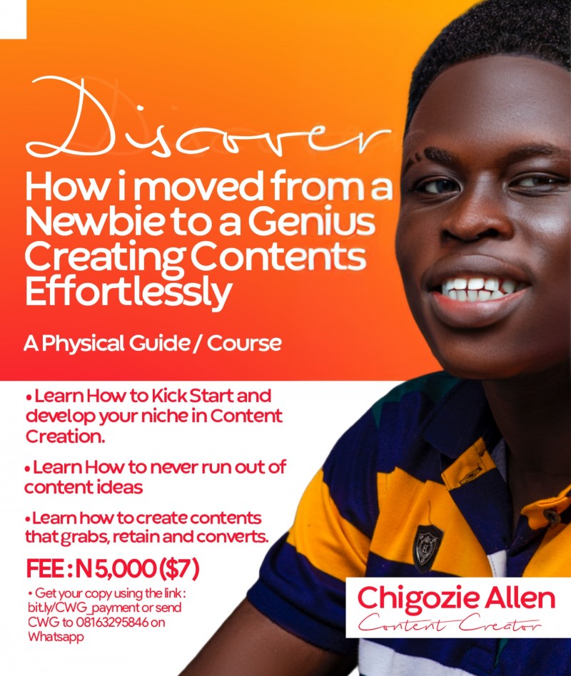 Buy from a newbie to a genius creating contents by chigozie allen on selar