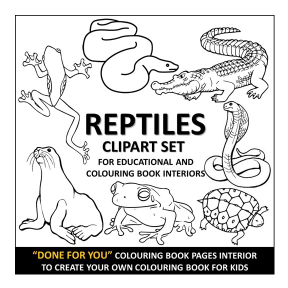 Buy 142 reptiles clipart set for educational and colouring book