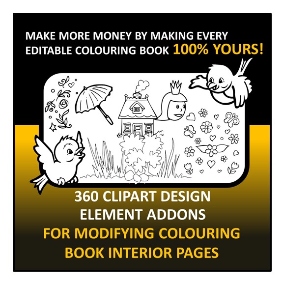 READY TO USE - 360 Clipart Design Elements Addons For Modifying Editable Colouring Book Interior Pages