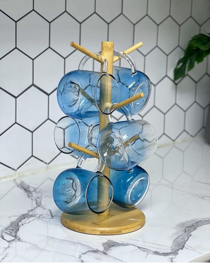 Glass Cups with Cup Holder Tree