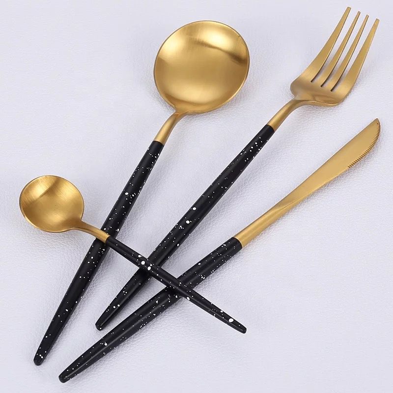 Luxury Black & Gold Spotted Cutlery Set 24PCS