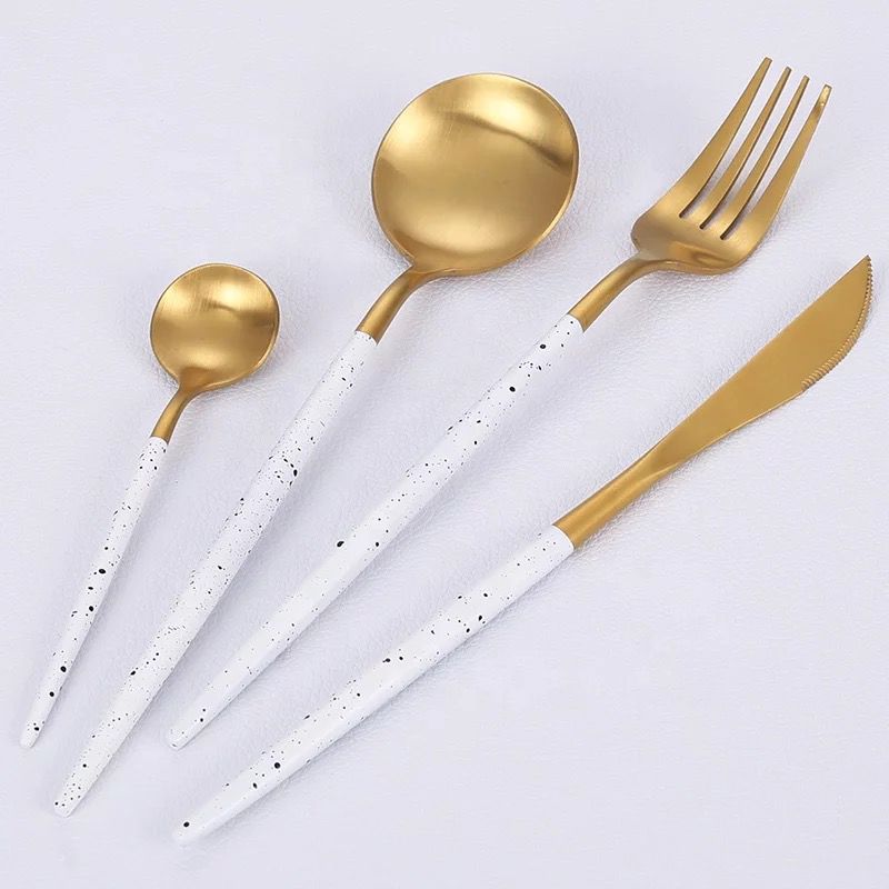 Luxury Gold & White Spotted Cutlery Set