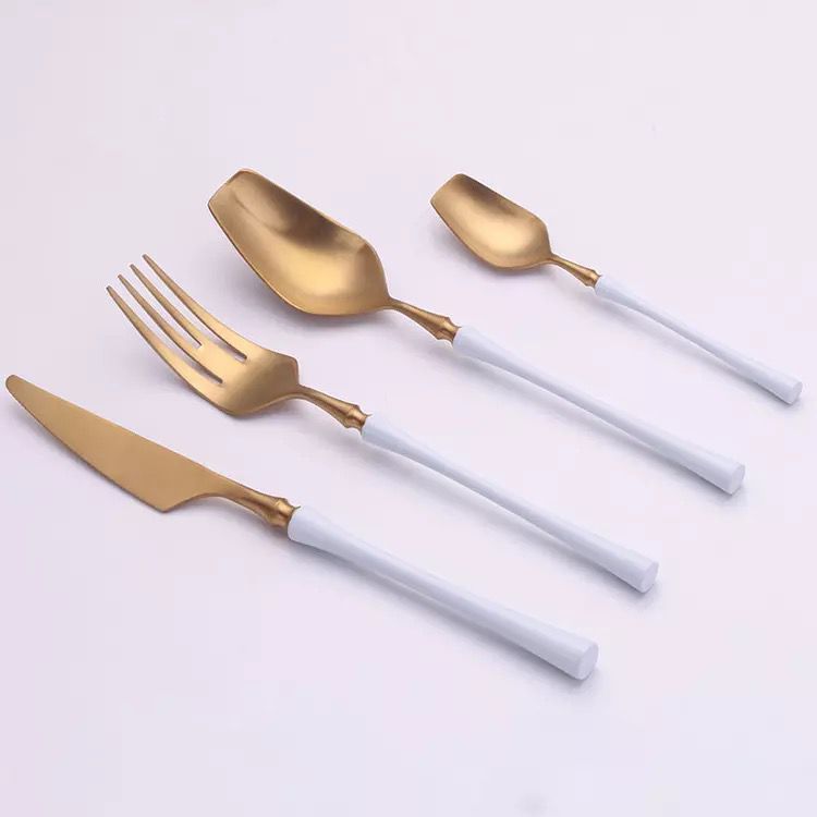 Luxury White  & Gold Shovel Style Cutlery Set 24 PCS