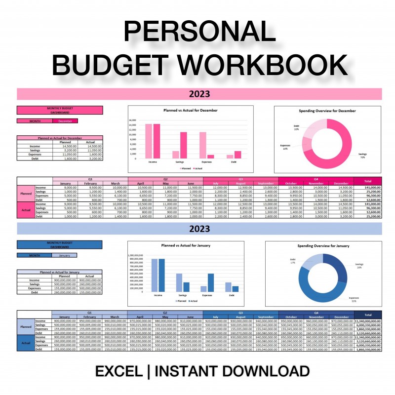 Pink Personal Budget Workbook