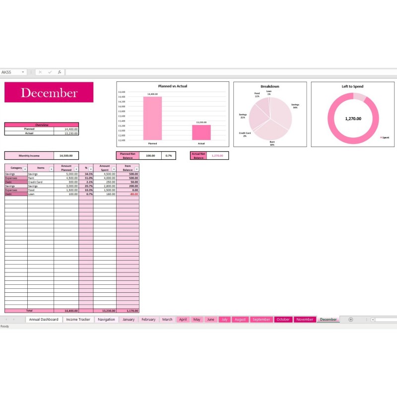 Pink Personal Budget Workbook