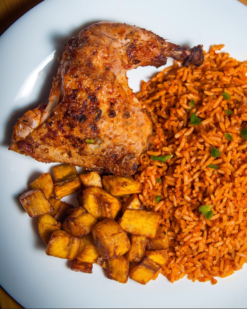 Option 1 - Jollof rice with plantain and chicken