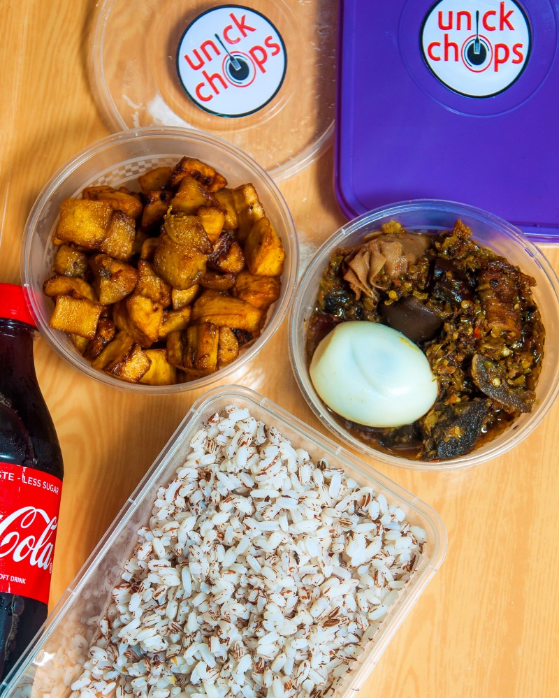 Option 8 - Ofada rice with correct ayamase sauce, boiled egg  and plantain