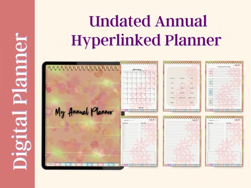 Annual Hyperlinked Perpetual Digital Planner | Start Anytime |