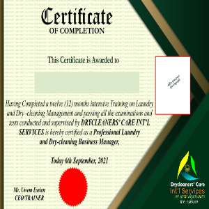 LAUNDRY AND DRY-CLEANING BUSINESS MANAGEMENT CERTIFICATE COURSE