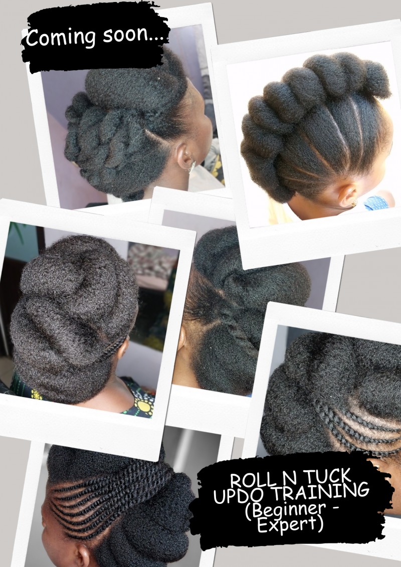 Roll 'n' tuck updo training on natural hair(Beginner-Expert)