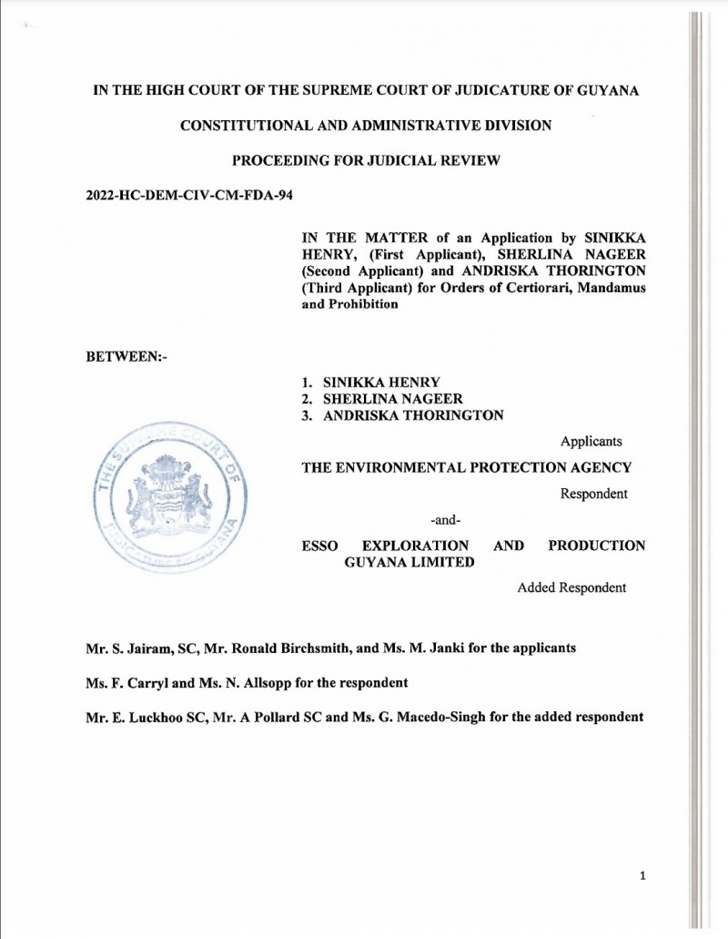 Sinikka Henry and others v The Environmental Protection Agency 2021-HC-DEM-CIV-FDA-94