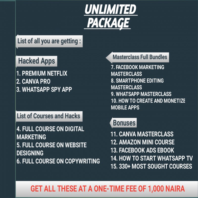 Buy UNLIMITED PACKAGE by Gozie Digitalz on Selar