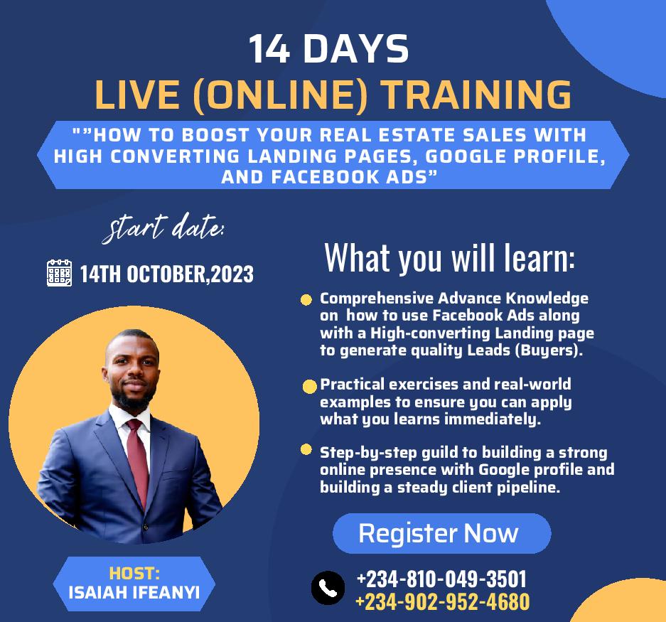 14-Day Live Training: How to Boost Your Real Estate Sales with High Converting Landing Pages, Google Ads, and Facebook Ads
