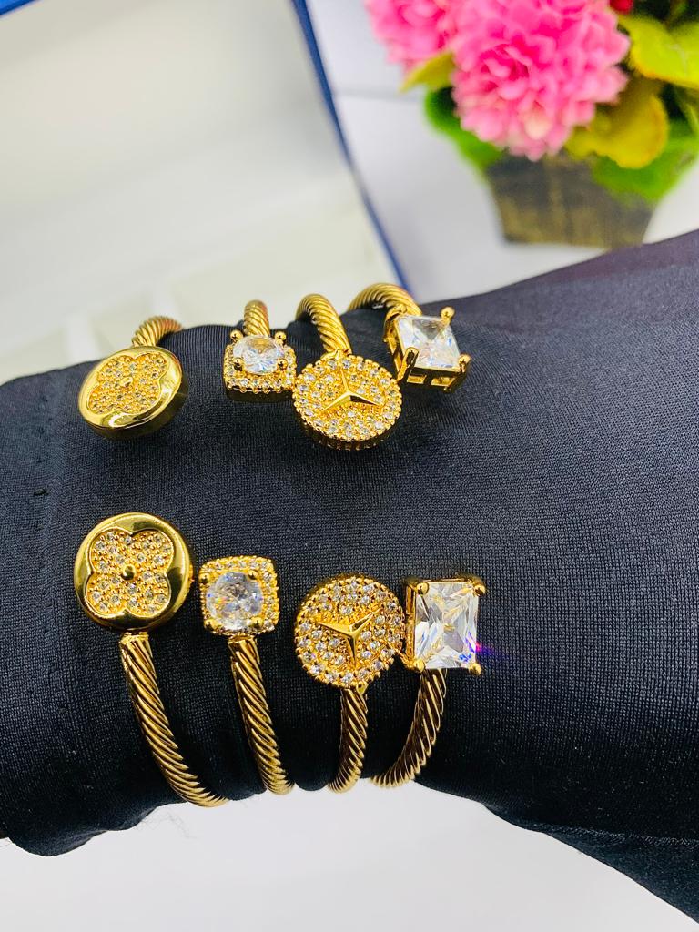 Diamond-Dusted Gold Bangle Bracelet